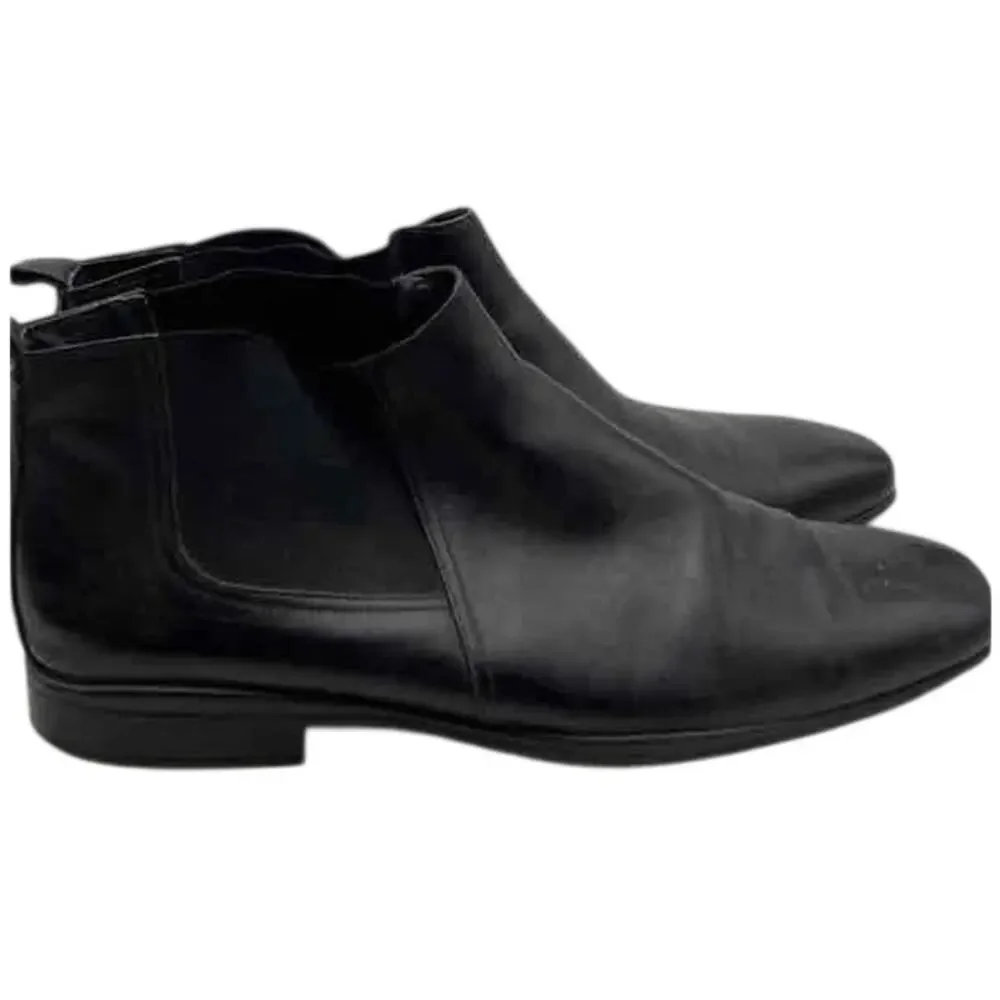 San Remo Mens Black Leather Square Toe Pull On Ankle Chelsea Boots Size 9.5